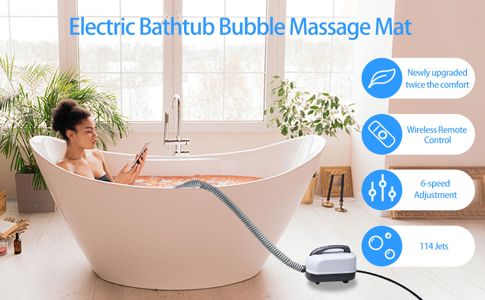 Jacuzzi Mat, Bathtub Spa Massage Mat, Portable Spa Bubble Bath Massager, Full Body Massager with Suction Cup Bottom Adjustable Bubble Bath Heat Massager with Remote Control and Pillow