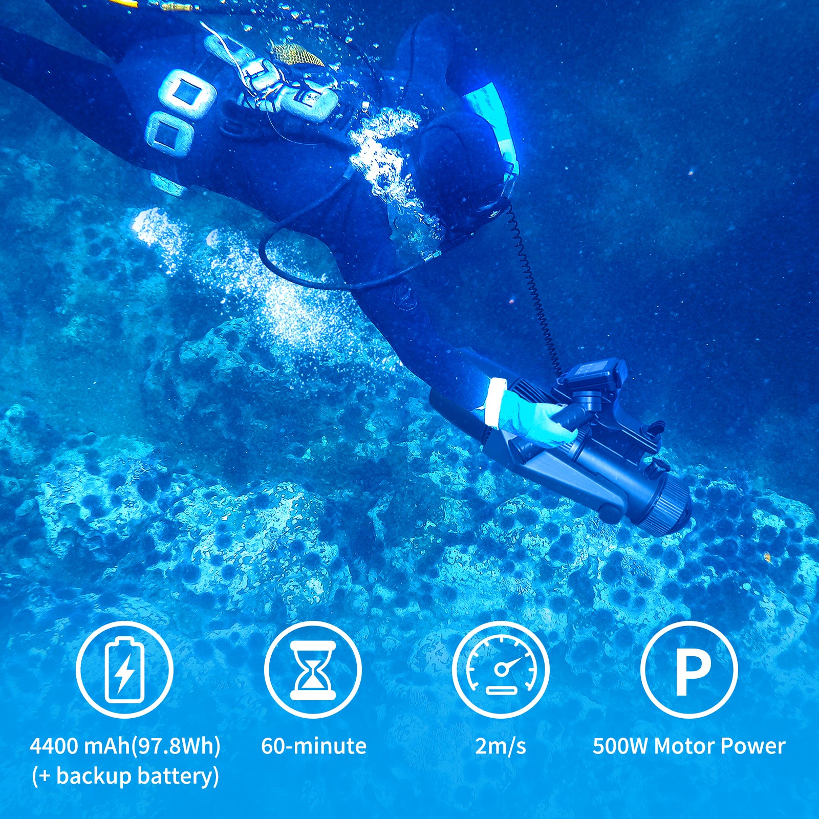Underwater Scooter, Sea Scooter for Pool, Diving, Snorkeling, and Swimming - 500W High Power Ultra-Long Battery Life Portable Water Scooter for Adults and Kids