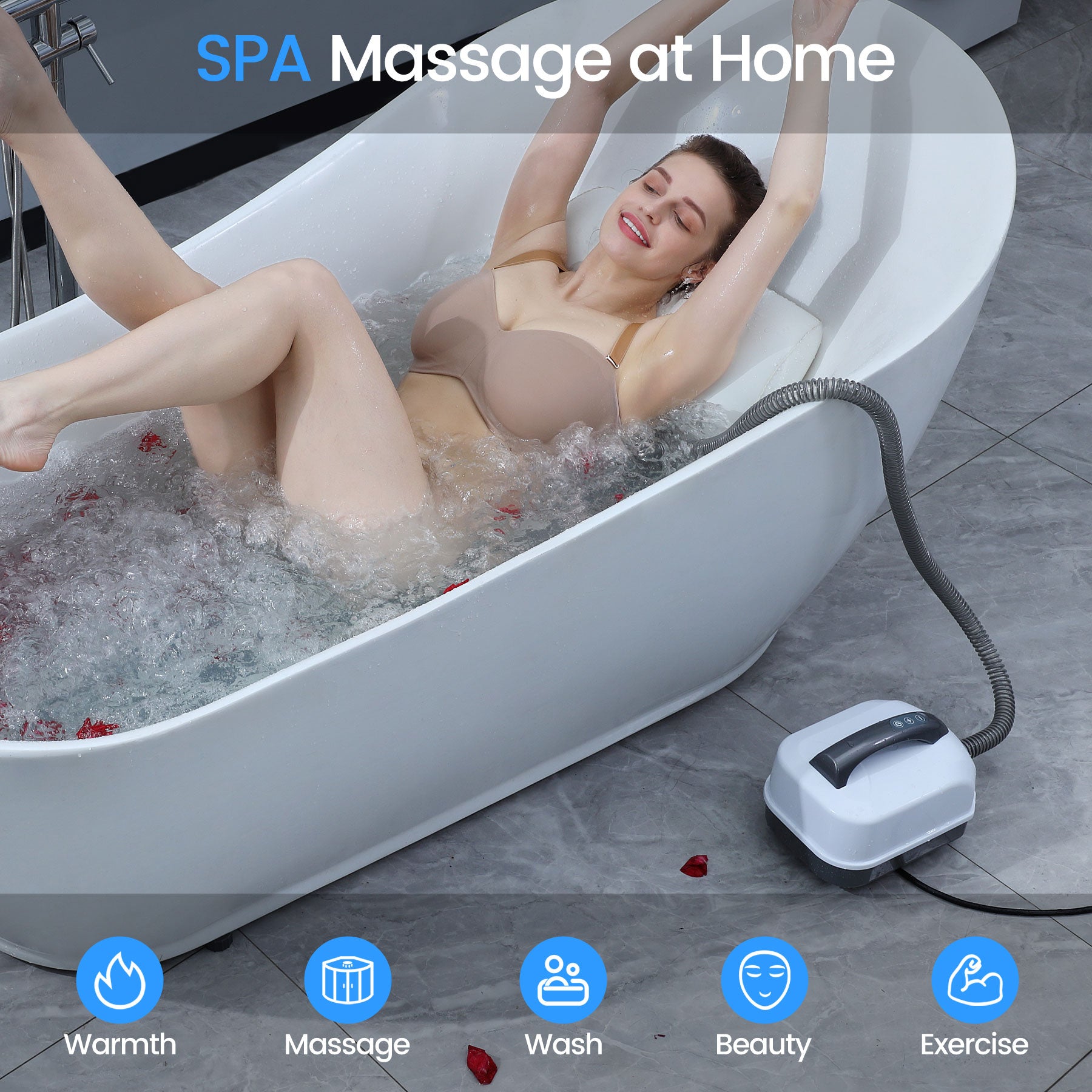 Jacuzzi Mat, Bathtub Spa Massage Mat, Portable Spa Bubble Bath Massager, Full Body Massager with Suction Cup Bottom Adjustable Bubble Bath Heat Massager with Remote Control and Pillow