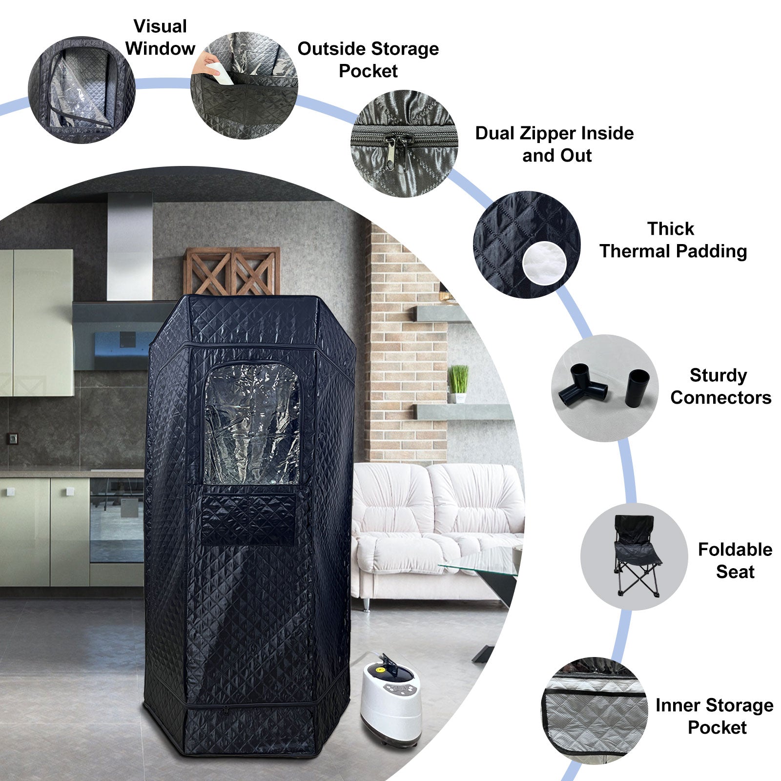 New portable sauna steamer, personal home spa artifact, 4 liter large capacity steamer, adjustable time and temperature, with remote control and folding chair
