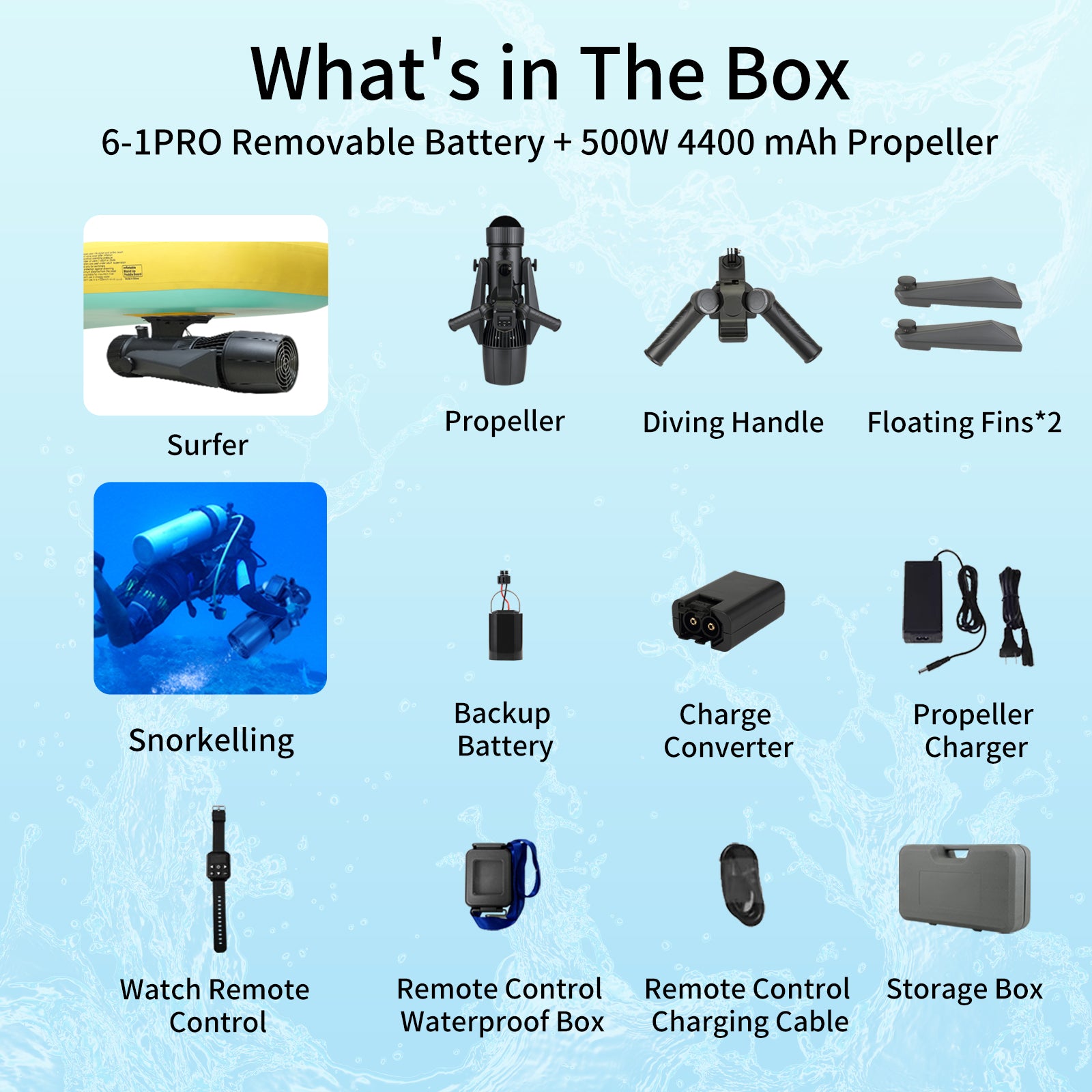 Underwater Scooter, Sea Scooter for Pool, Diving, Snorkeling, and Swimming - 500W High Power Ultra-Long Battery Life Portable Water Scooter for Adults and Kids