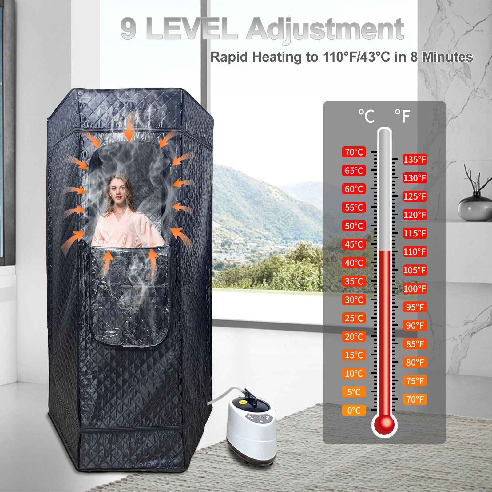 New portable sauna steamer, personal home spa artifact, 4 liter large capacity steamer, adjustable time and temperature, with remote control and folding chair