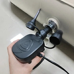 Using external air pump to inflate air mattress.