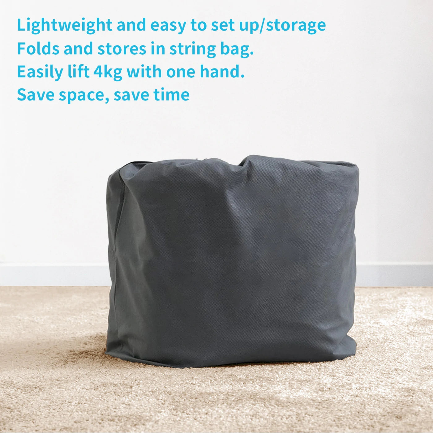 Halrove's inflatable mattress is lightweight and easy to store in the included drawstring bag. Weighing only 4 kg, it can be lifted with one hand, saving space and time.