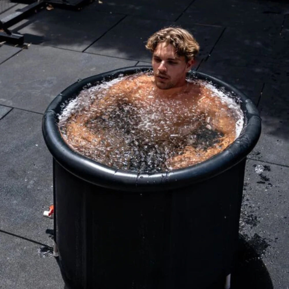 Comfortable Halrove ice plunge tubs, featuring inflatable top ring for neck support.