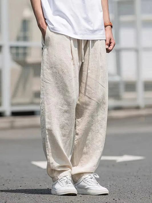 Men's Baggy Trousers with Elastic Waist and Wide-Leg Fit