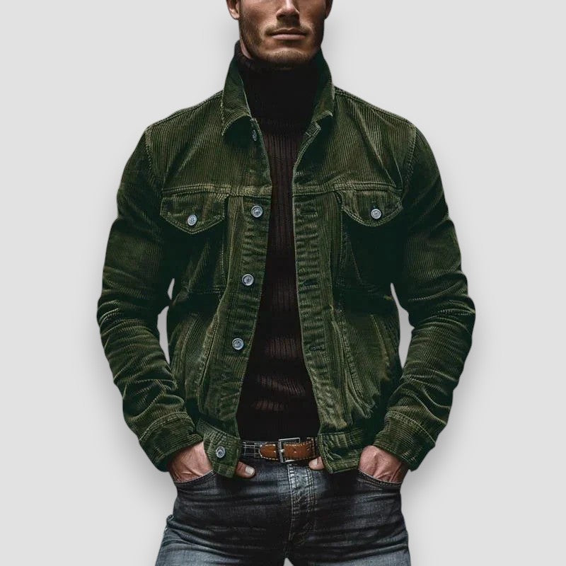 Men's Button-Up Jacket with Chest Pockets and Regular Fit