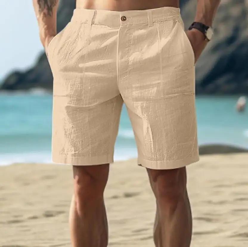 Men's Casual Shorts with Button Closure and Side Pockets