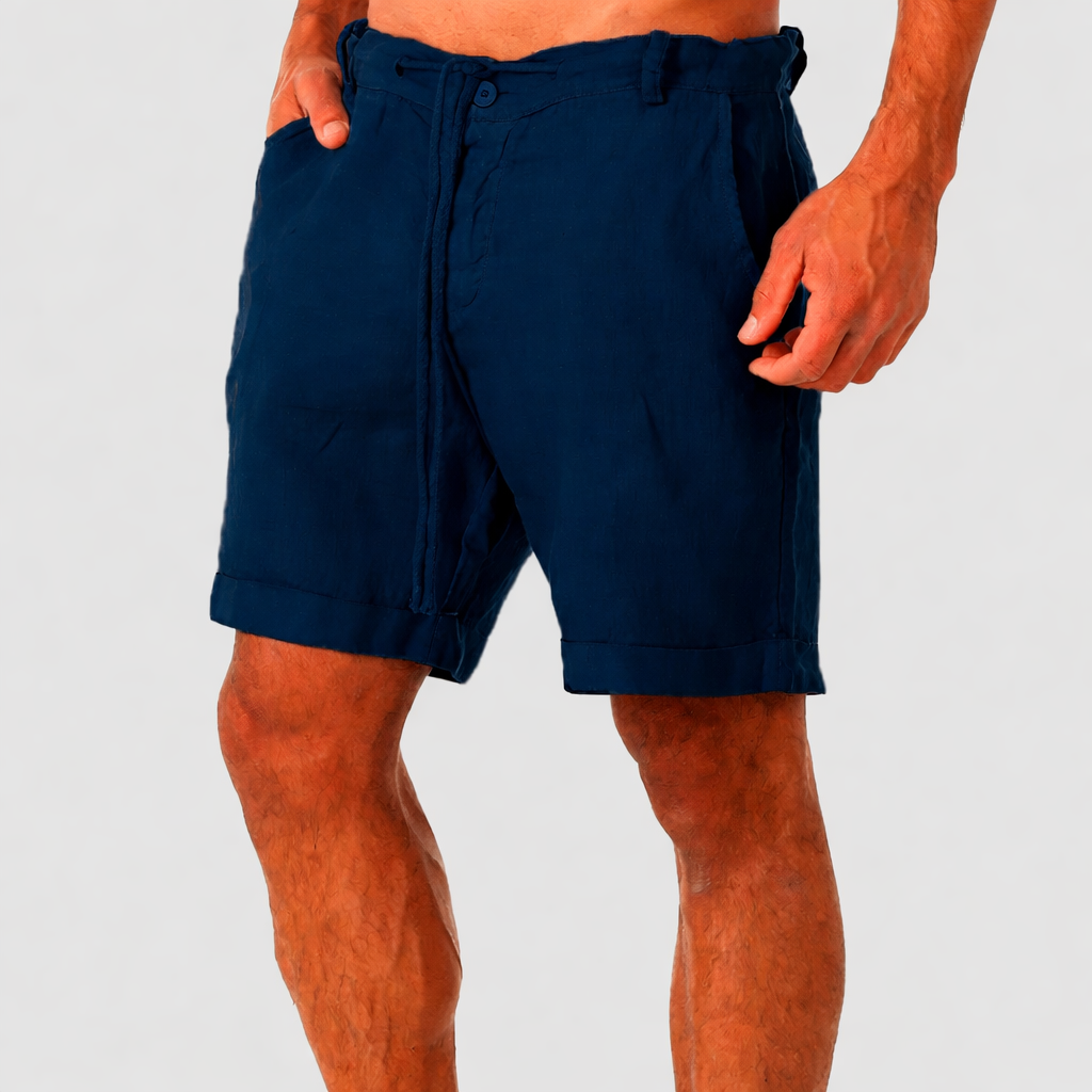 Men's Casual Shorts with Drawstring Waist and Cuffed Hem