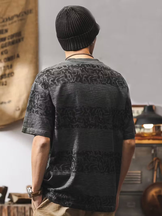 Men's Crewneck T-Shirt with Striped Graphic Pattern