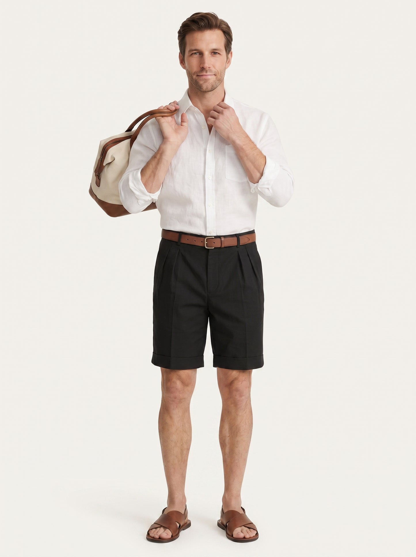 Men's Pleated Chino Shorts with Cuffed Hem and Belt Loops