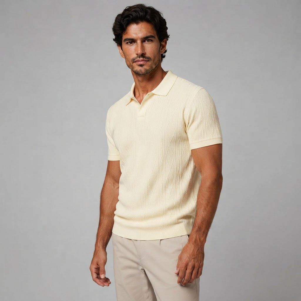 Men's Polo Shirt Short Sleeve with Diamond Textured Pattern