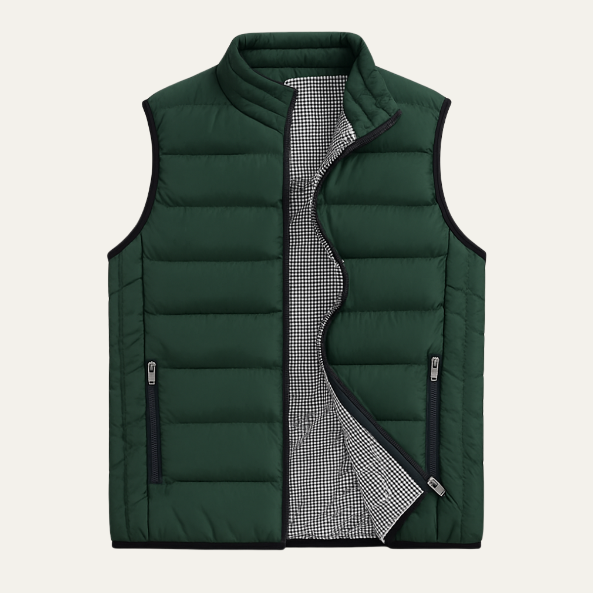 Men's Quilted Puffer Vest with Stand Collar and Full Zip