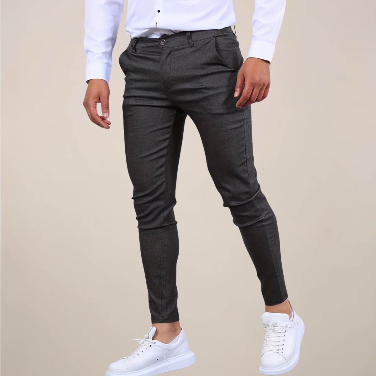 Men's Slim Fit Chino Pants with Belt Loops and Mid-Rise Waistband