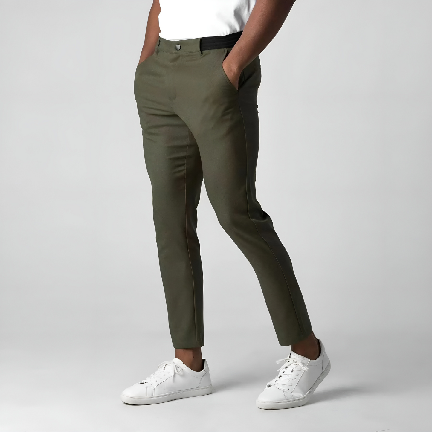 Men's Slim Fit Chino Trousers with Button Waist and Tapered Leg