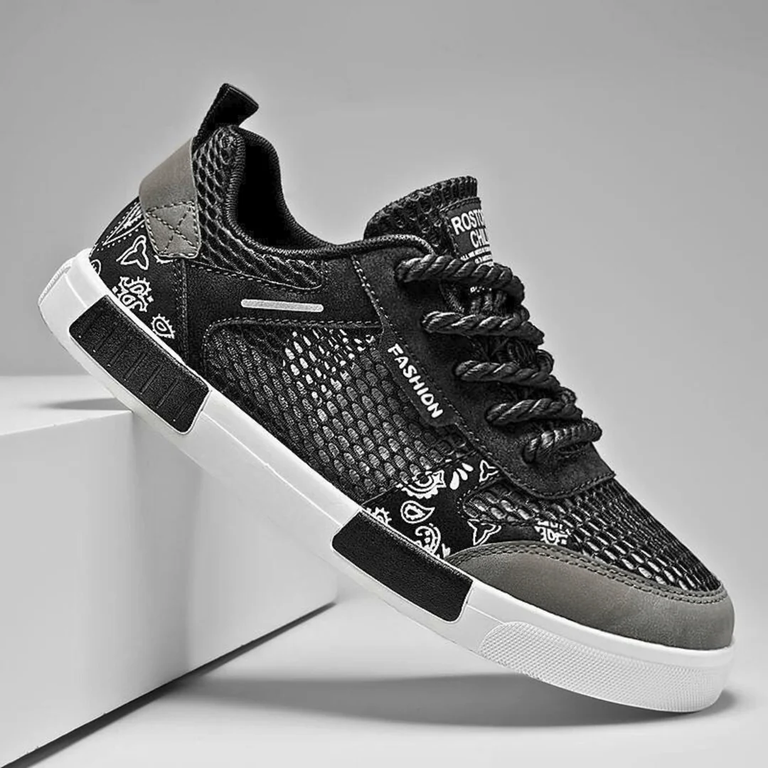 Men's Sneakers Low-Top with Mesh Panels and Paisley Print