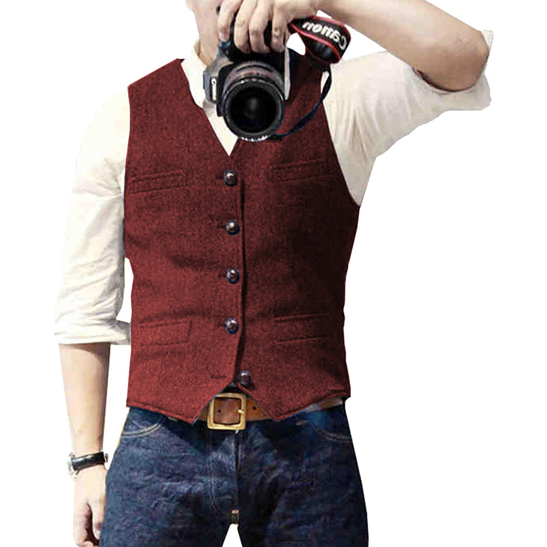 Men's Suit Vest Slim Fit with V-Neck and Button Closure