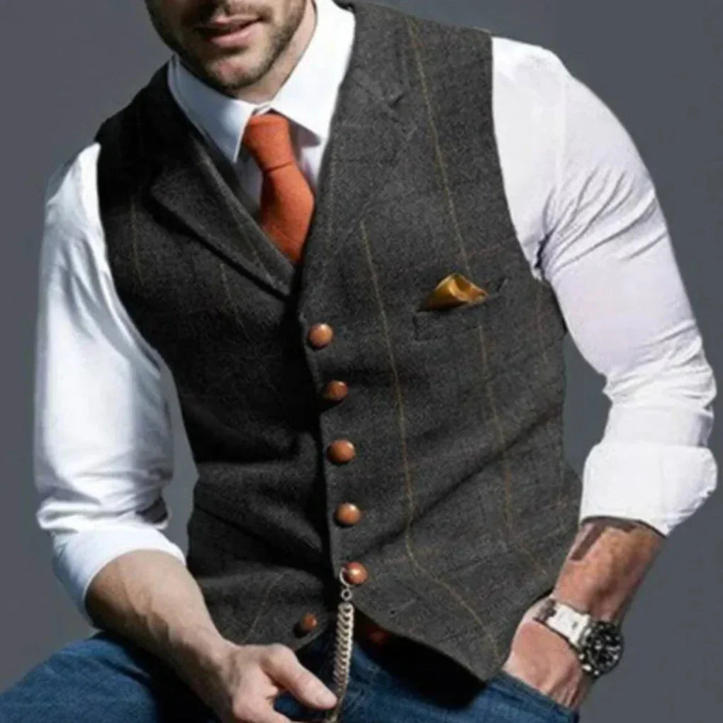 Men's Suit Vest with V-Neck, Button Closure and Chest Pocket