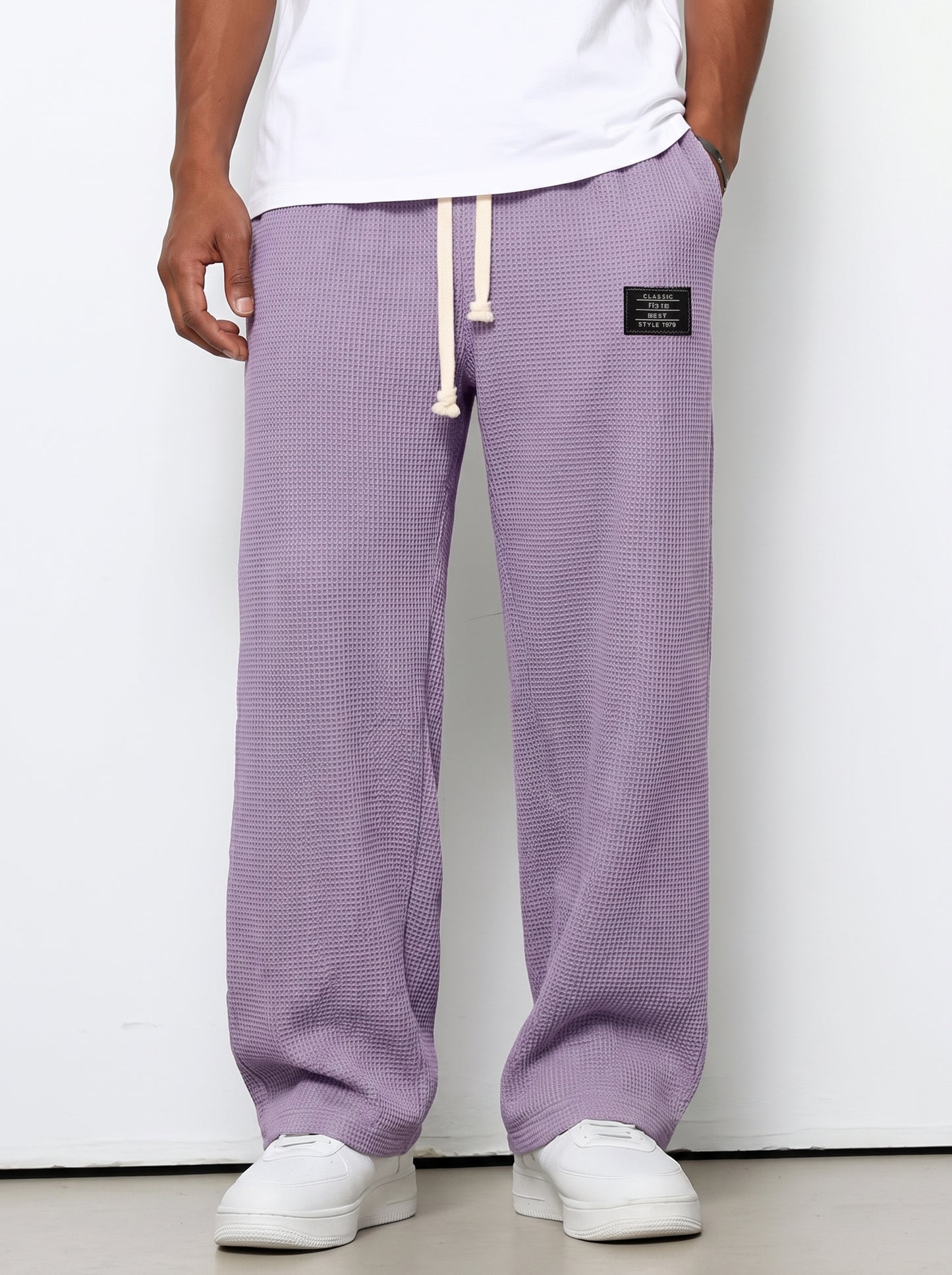 Men's Sweatpants with Drawstring Waist and Waffle Texture