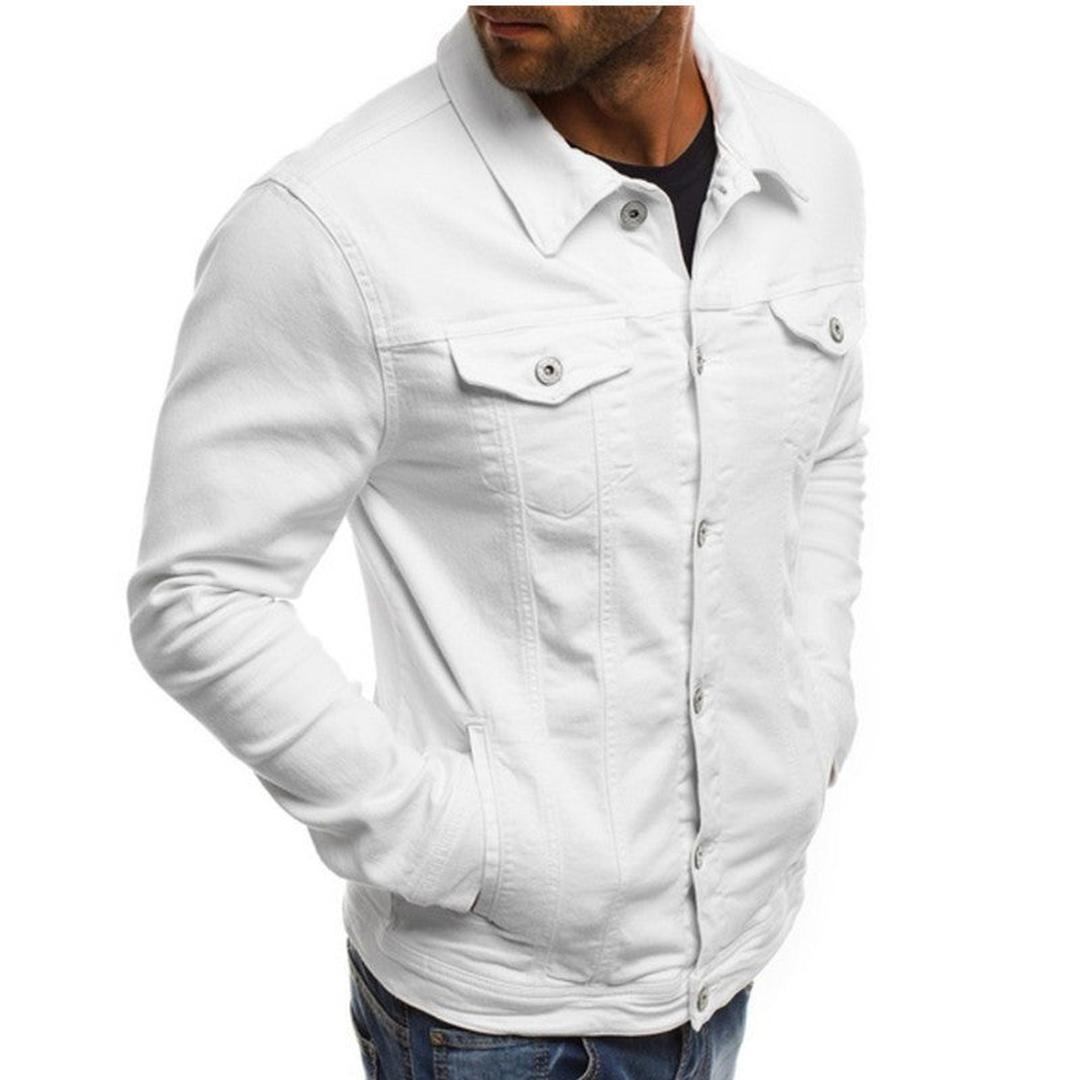 Men's Trucker Denim Jacket with Shirt Collar and Chest Pockets