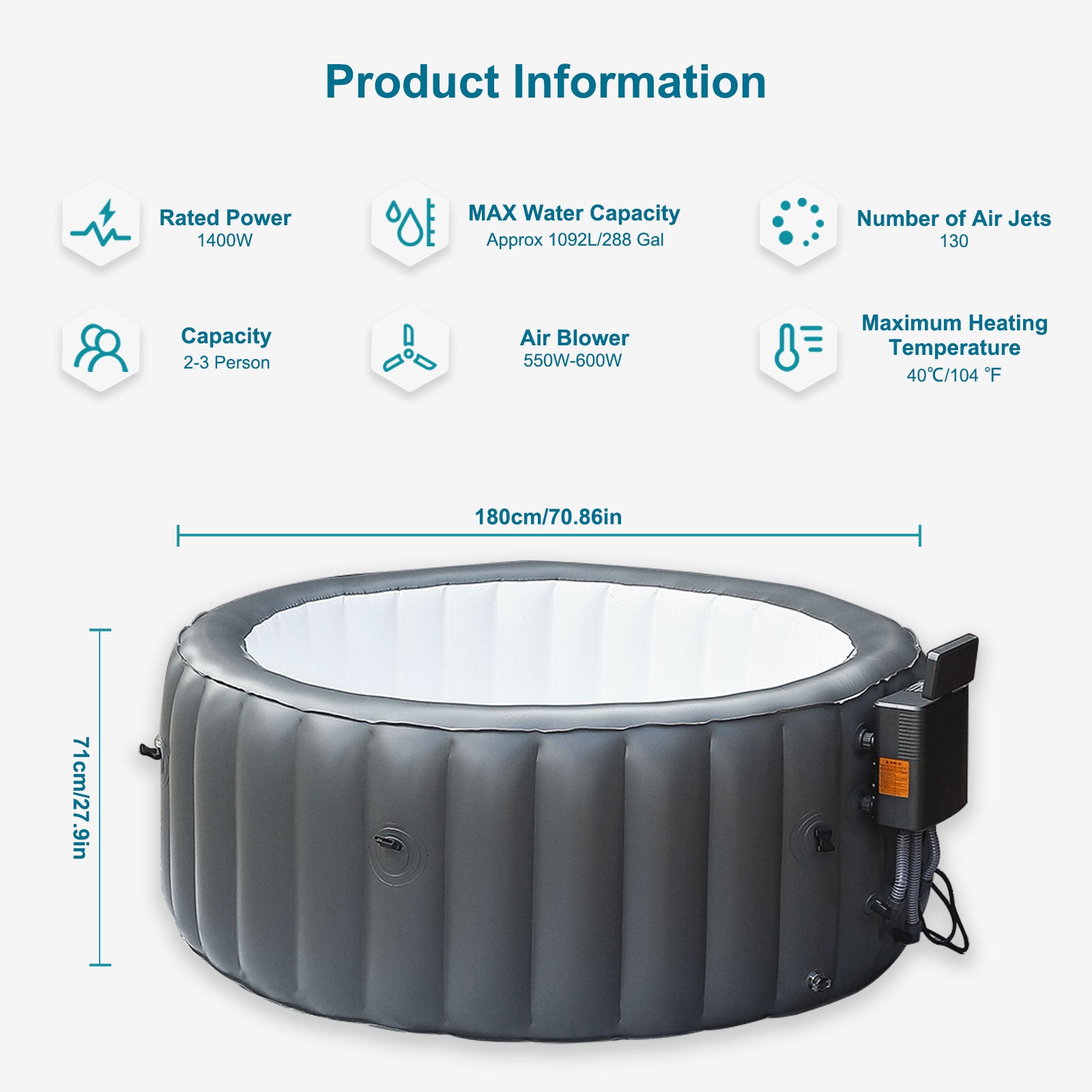 Hot water spa tub, jacuzzi spa hot tub, spa with swim, swim spa hot tub, inflatable spa, six ambient light spa