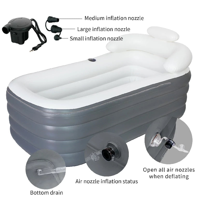 Foldable bathtub for adults with dual drains