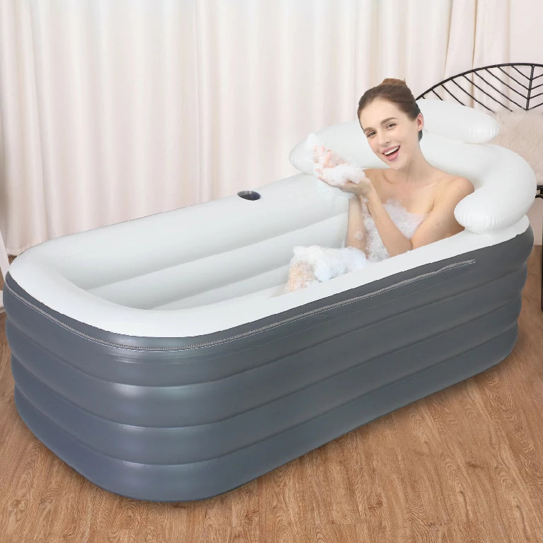 Inflatable bathtub with cup holder and backrest