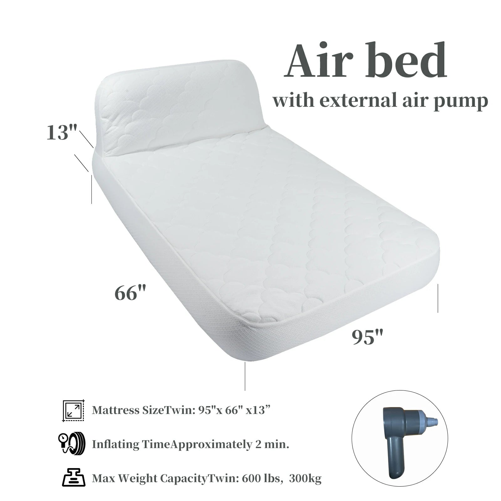 Halrove Queen Size air mattress with headboard and external air pump, ideal for camping or as a guest bed. This inflatable bed offers quick setup and is designed for durability and comfort, making it one of the best air mattresses for any occasion.