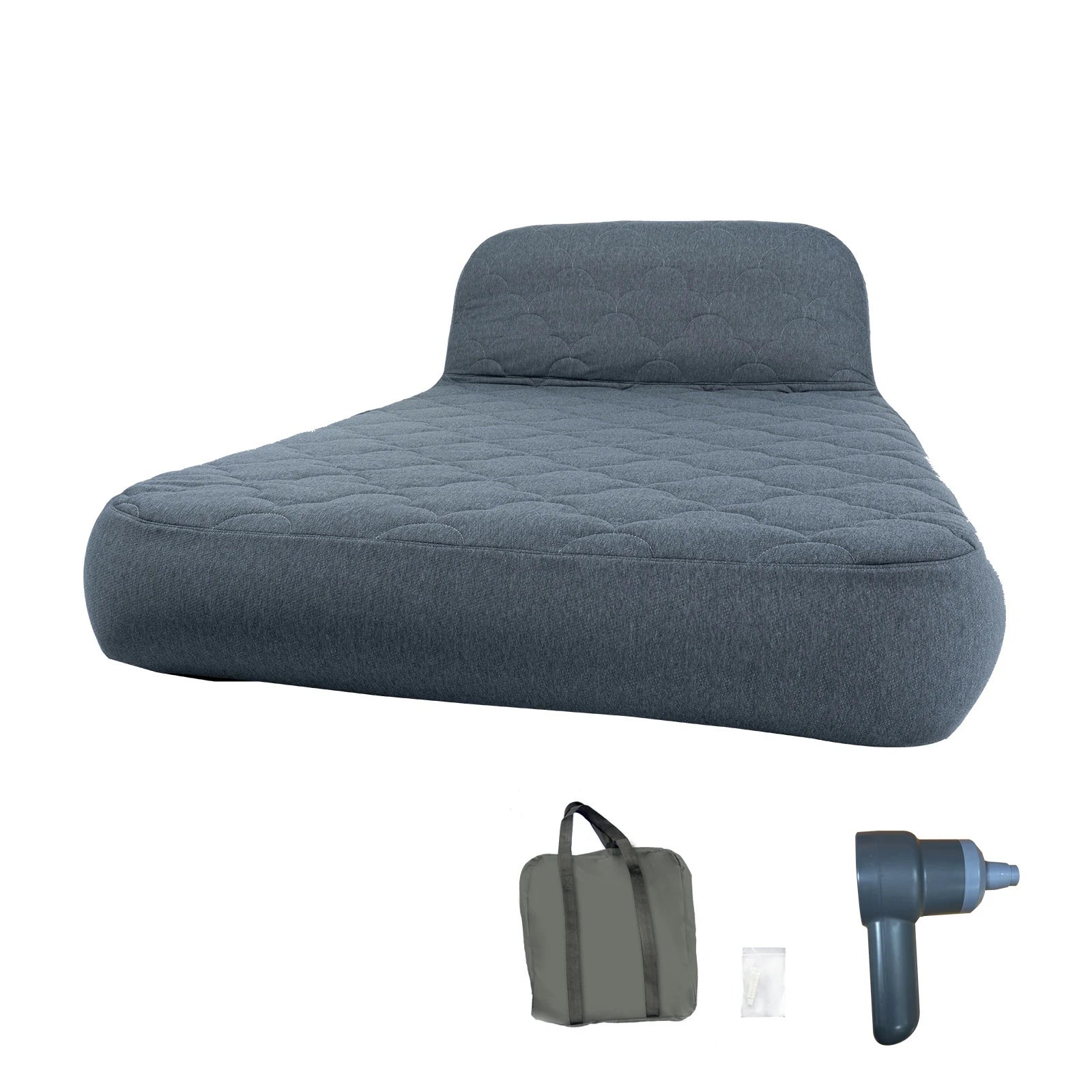 Halrove Queen Size Inflatable Mattress with an adjustable backrest, shown with an external air pump and a portable carry bag.