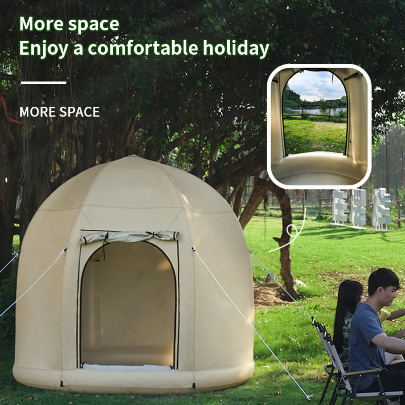 Experience the luxury of space with Halrove's inflatable tent. The roomy interior provides ample space for a comfortable and enjoyable outdoor experience, making your holiday more relaxing.
