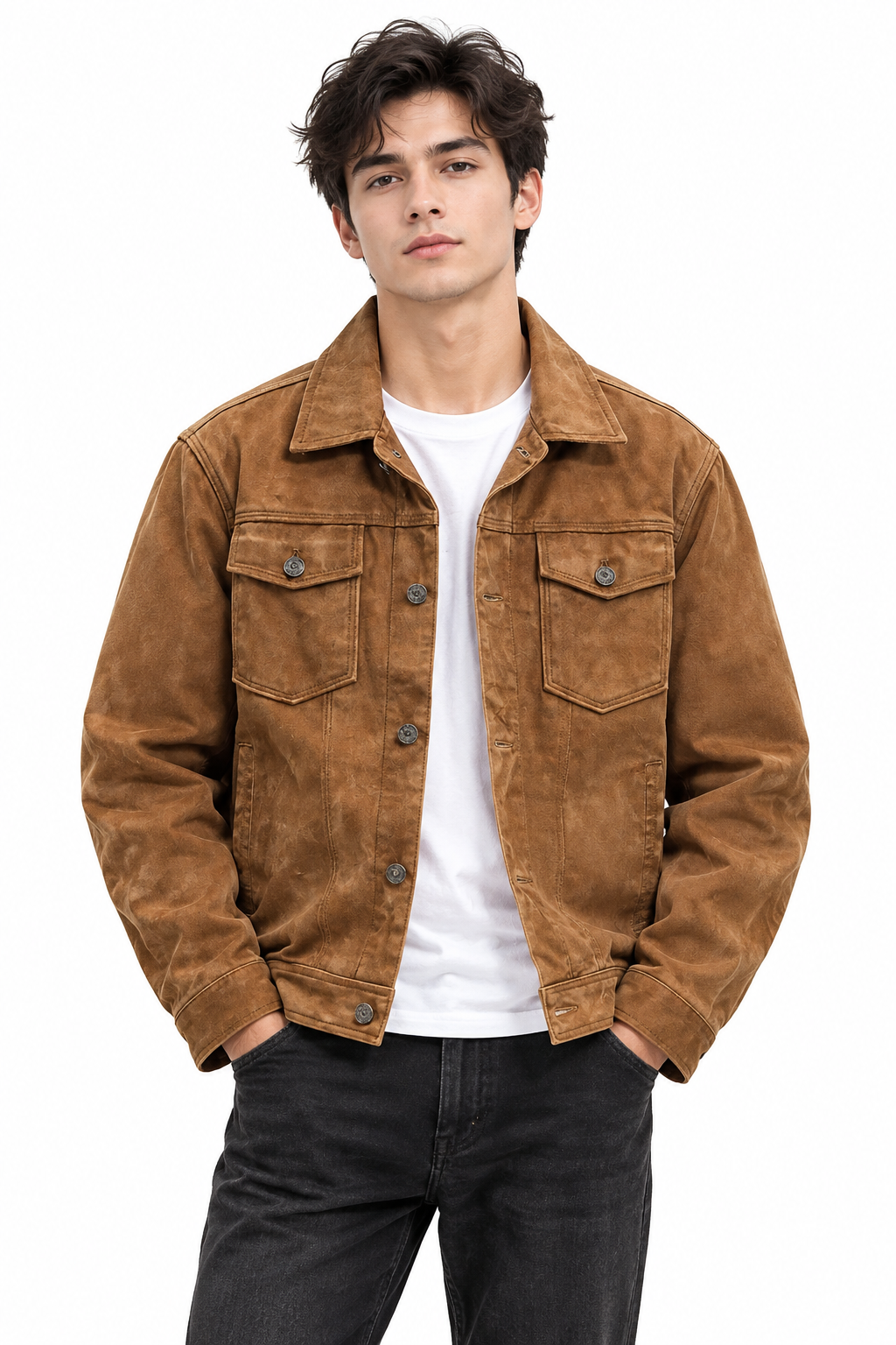 Men's Utility Jacket with Collar and Button Closure