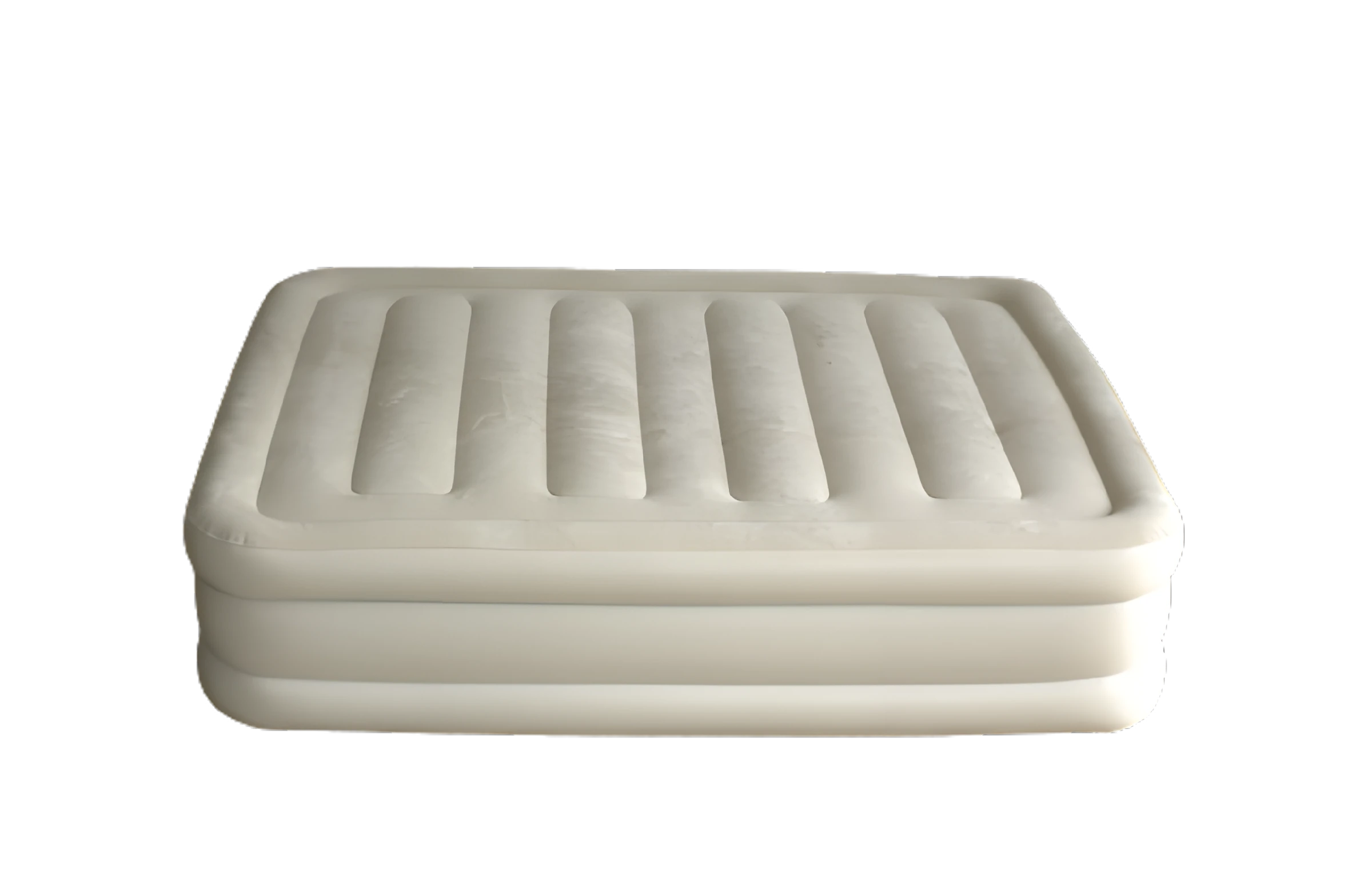 Folded view of a queen size inflatable air mattress, highlighting its compact and easy-to-store design.