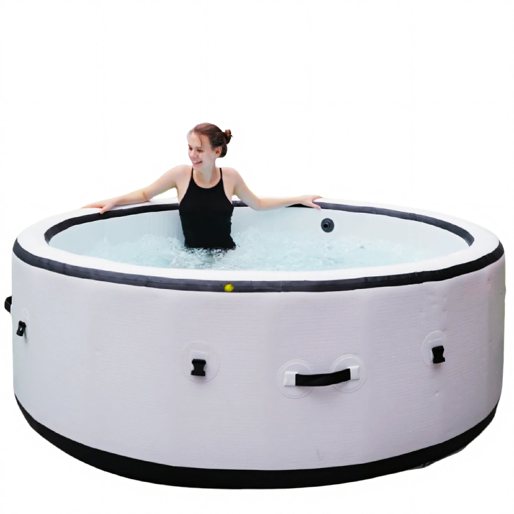 Single person enjoying a Top-rated & Affordable inflatable jacuzzi hot tubs for backyard, perfect for personal relaxation and hydrotherapy.