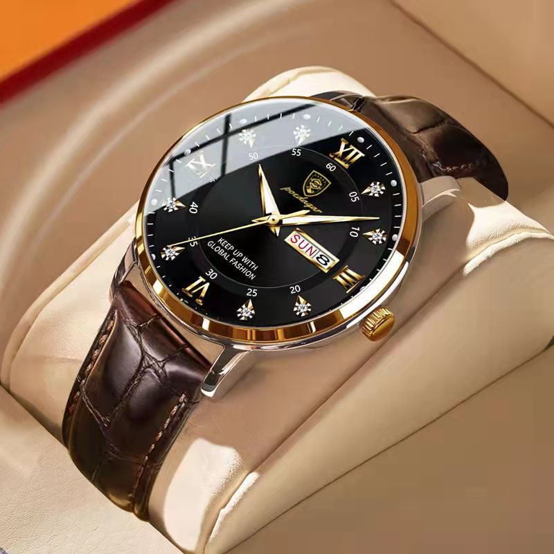 Men's Analog Watch with Day-Date Display and Luminous Hands