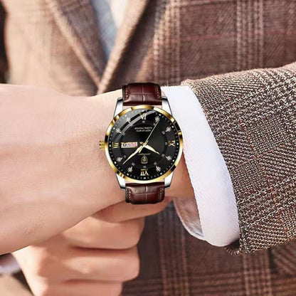 Men's Analog Watch with Day-Date Display and Luminous Hands
