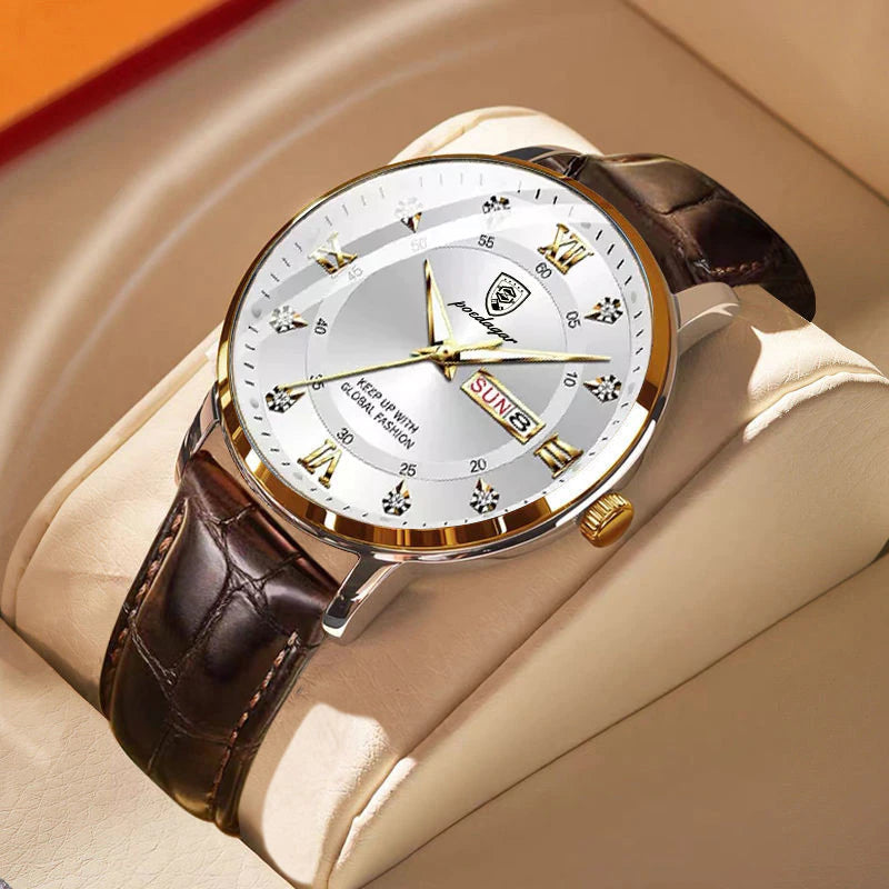 Men's Analog Watch with Day-Date Display and Luminous Hands