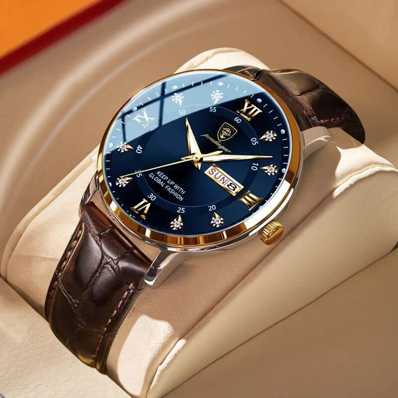 Men's Analog Watch with Day-Date Display and Luminous Hands