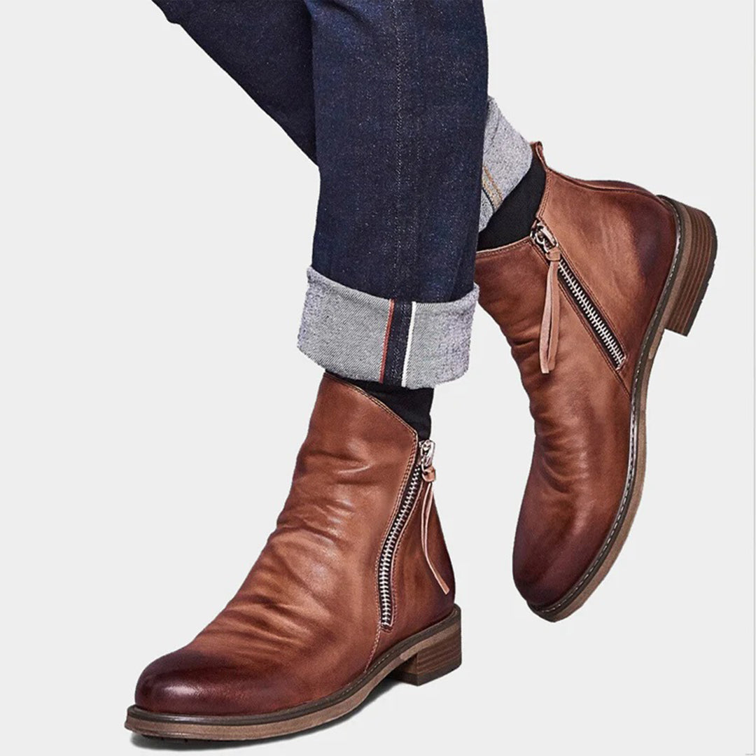 Men's Ankle Boots with Side Zip and Faux Leather Look