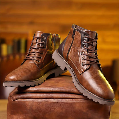 Men's Ankle Boots with Side Zipper and Lace-Up Closure