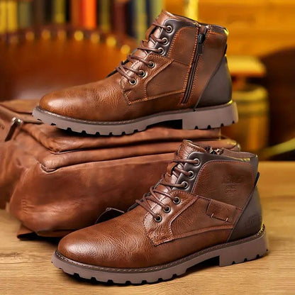 Men's Ankle Boots with Side Zipper and Lace-Up Closure