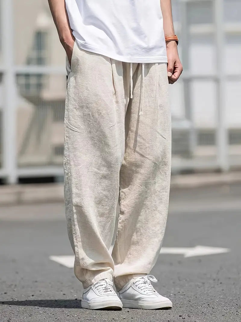 Men's Baggy Trousers with Elastic Waist and Wide-Leg Fit