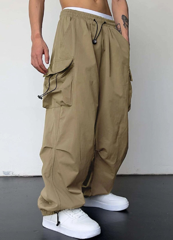 Men's Baggy Wide Leg Cargo Pants with Drawstring Waist