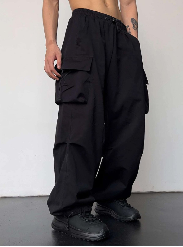 Men's Baggy Wide Leg Cargo Pants with Drawstring Waist