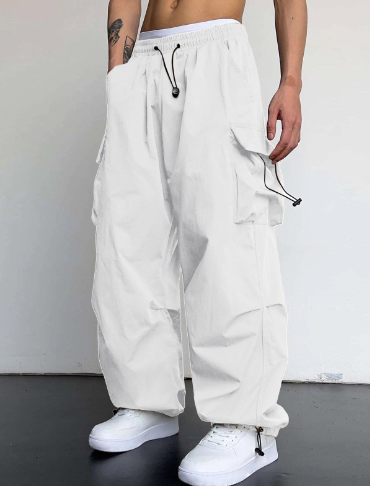 Men's Baggy Wide Leg Cargo Pants with Drawstring Waist