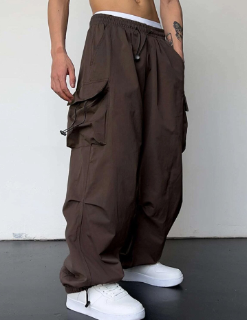 Men's Baggy Wide Leg Cargo Pants with Drawstring Waist