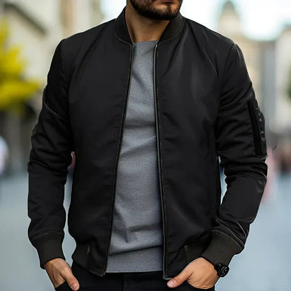 Men's Bomber Jacket with Ribbed Collar and Zip Closure