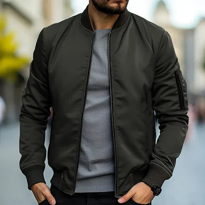 Men's Bomber Jacket with Ribbed Collar and Zip Closure