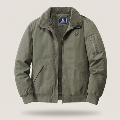 Men's Bomber Jacket with Ribbed Cuffs and Fleece Collar