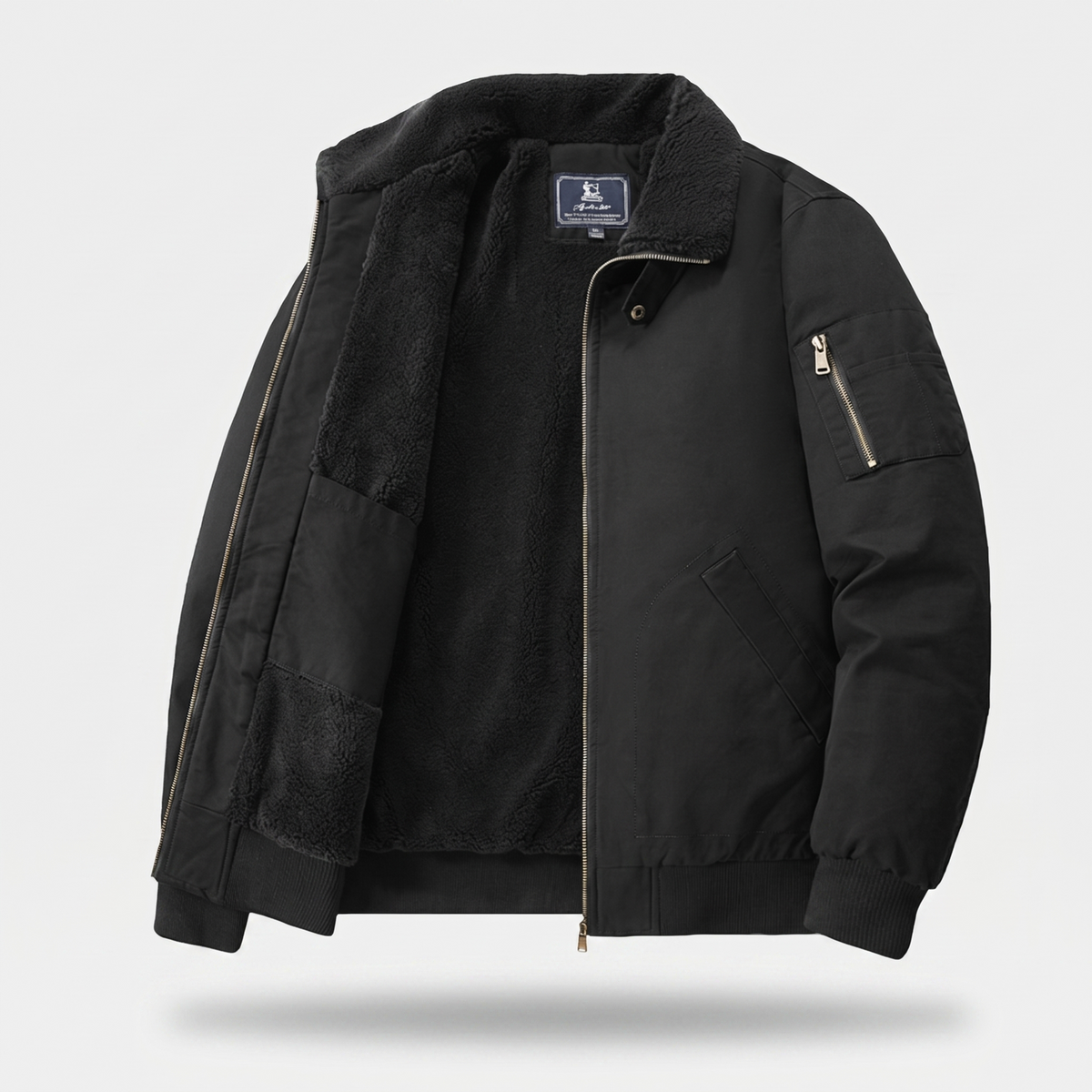 Men's Bomber Jacket with Ribbed Cuffs and Fleece Collar