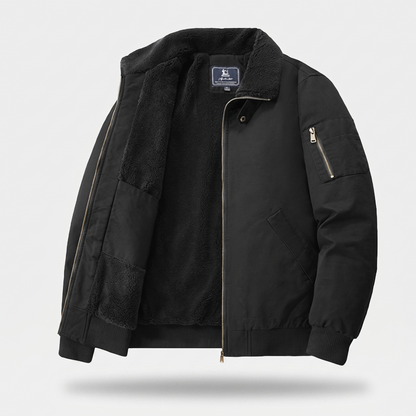 Men's Bomber Jacket with Ribbed Cuffs and Fleece Collar